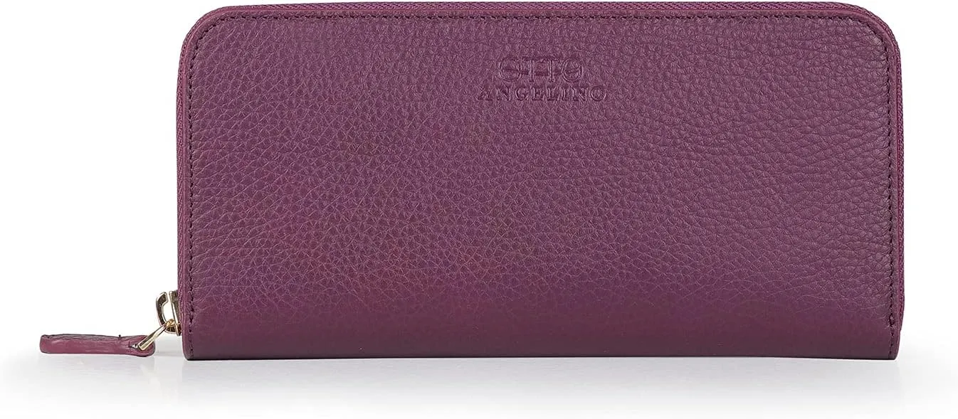 Leather Zippered Clutch with Phone Compatible Slots
