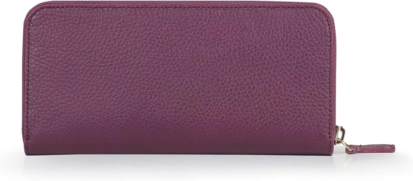 Leather Zippered Clutch with Phone Compatible Slots