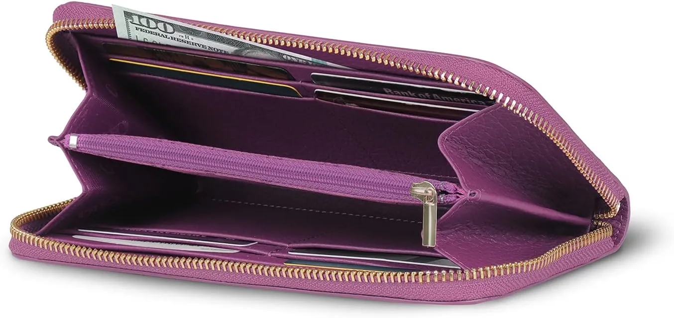 Leather Zippered Clutch with Phone Compatible Slots