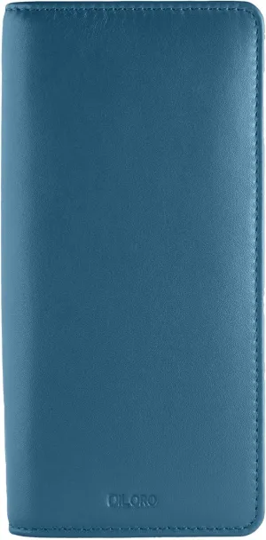Leather Zippered Triple or Quad Pen Case Pencil Pouch Holder for Three or Four Fountain Ballpoint Rollerball Pens or Glasses (Nappa Blue)