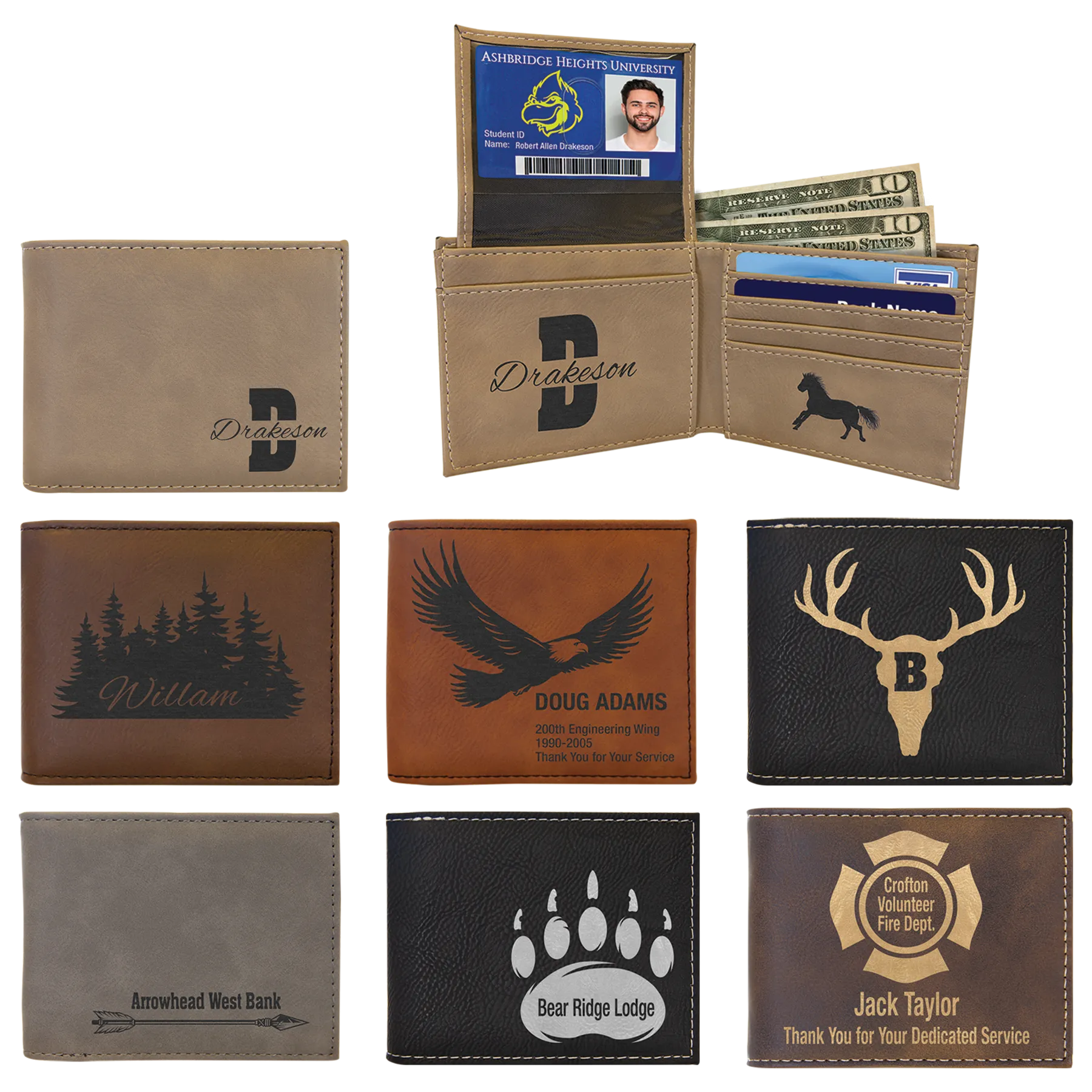 Leatherette Bi-Fold Wallet w/Flip ID Display