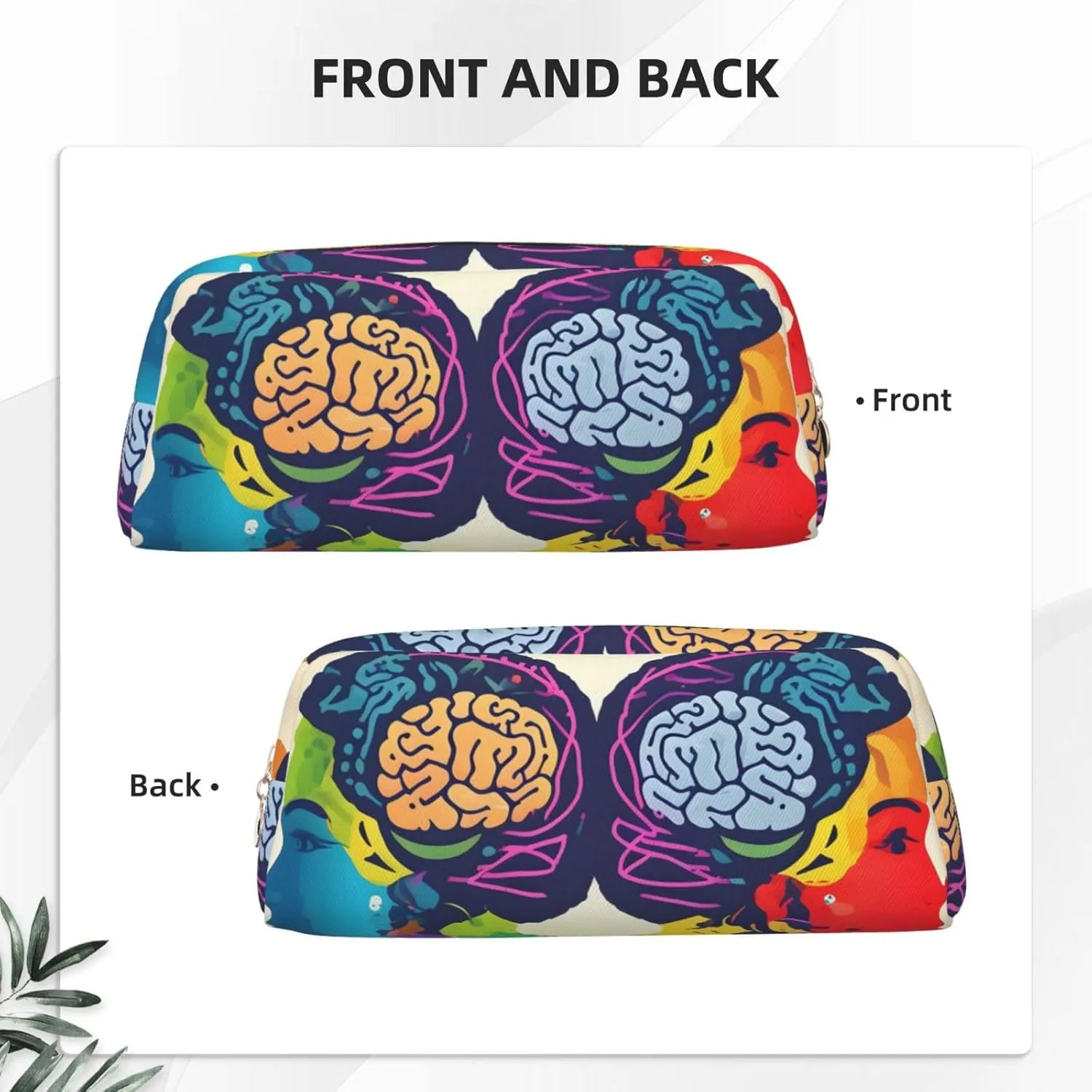 Left And Right Brain Advantage Print Large Capacity Pencil Case,Pencil Pouch With Zipper, Durable Leather Pen Bag For Office, Travel