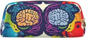 Left And Right Brain Advantage Print Large Capacity Pencil Case,Pencil Pouch With Zipper, Durable Leather Pen Bag For Office, Travel