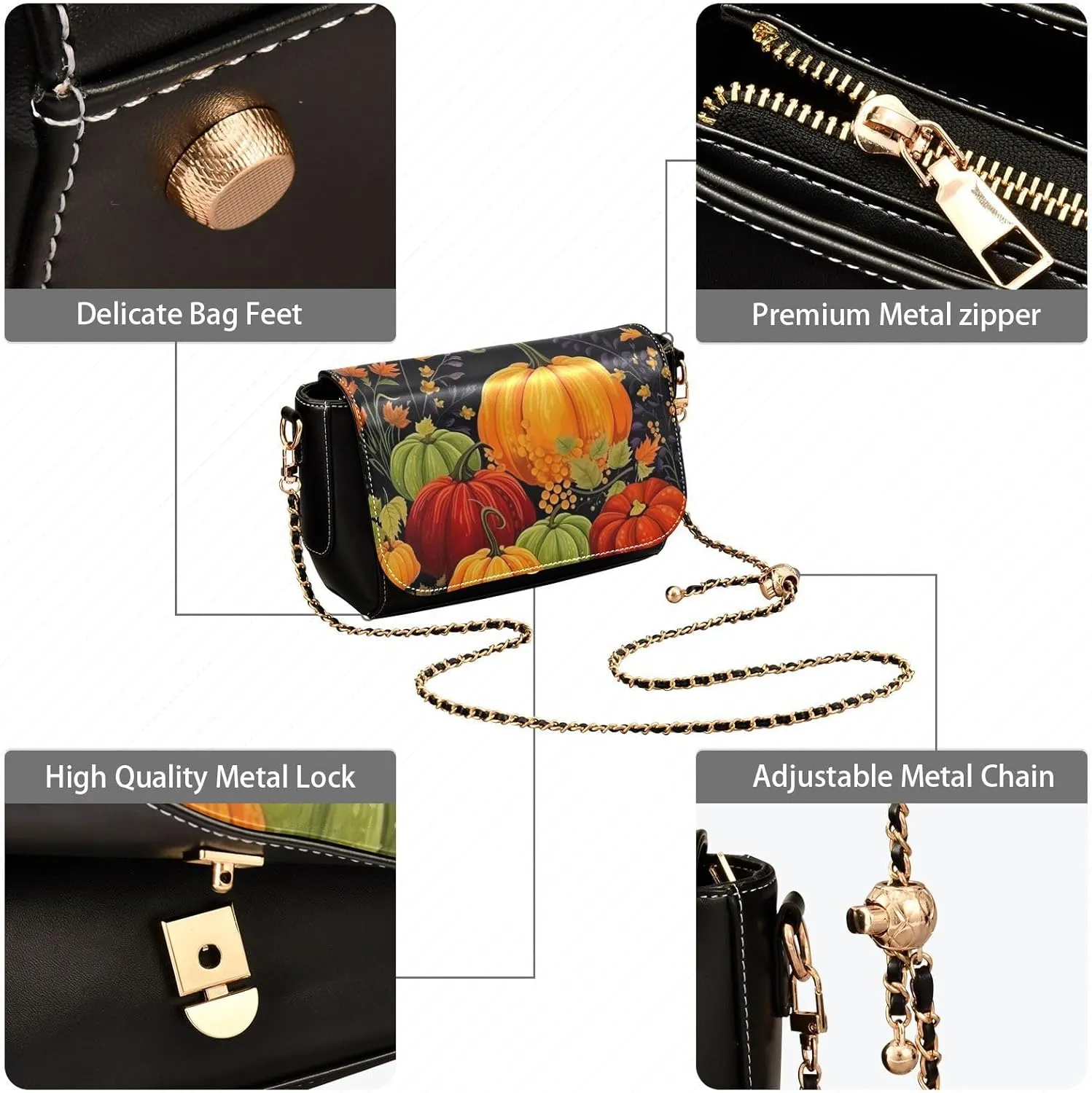 Lemon Slices and Leaves Pu Leather Shoulder Bag for Women, Leather Zipper Crossbody Purse, Leather Crossbody Bags