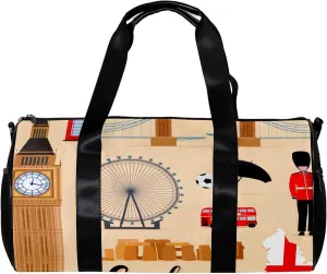 LEVEIS Tourist England Travel London Elements Sports Duffel Bag Travel Tote Carry on Weekender Gym Overnight Bag for Men & Women