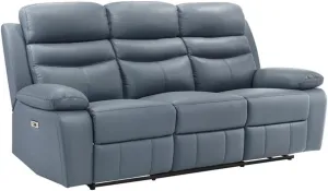 Lexicon Hancock Leather Power Double Reclining Sofa in Blue