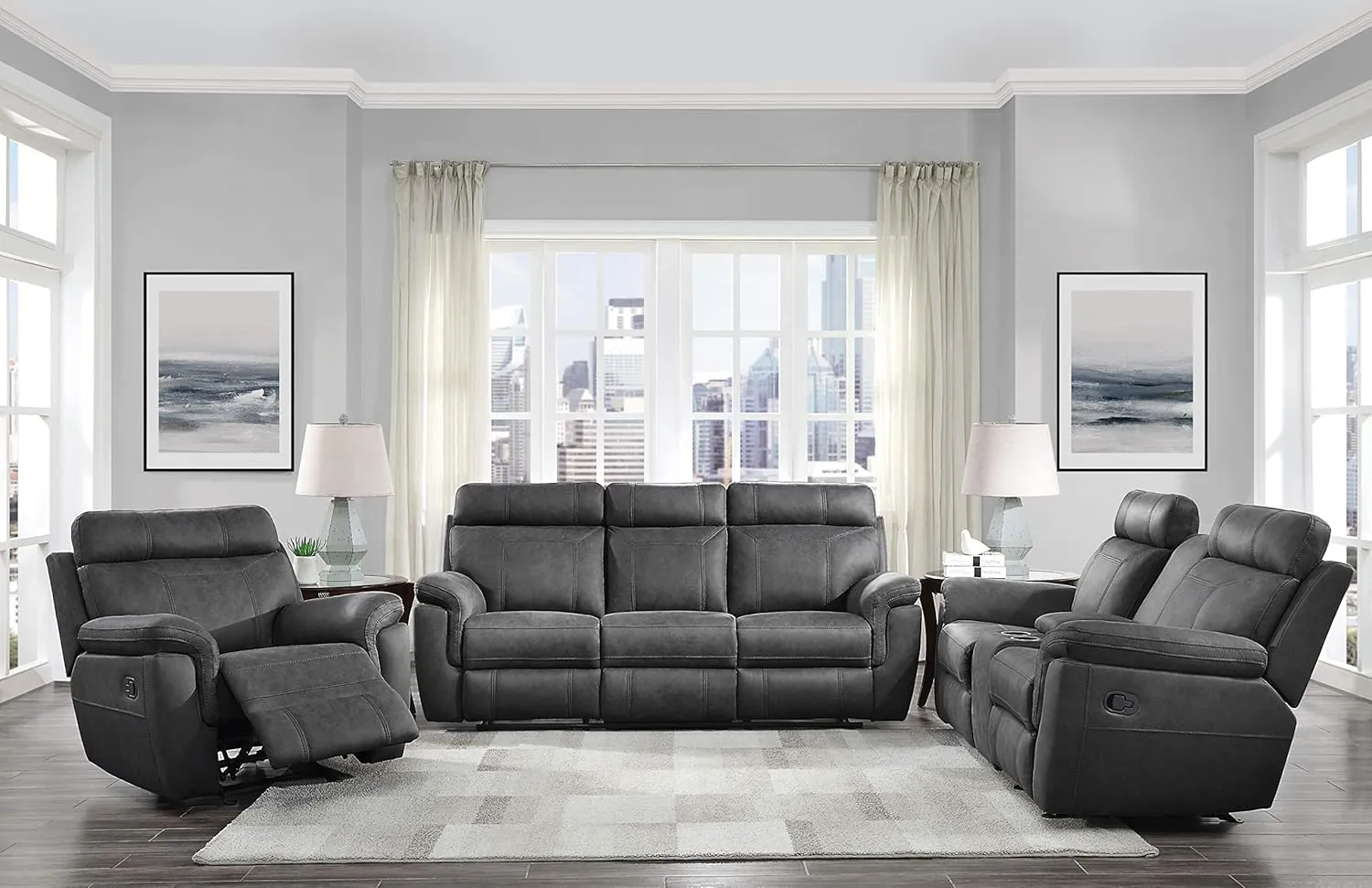 Lexicon Valois Double Glider Reclining Loveseat, Gray