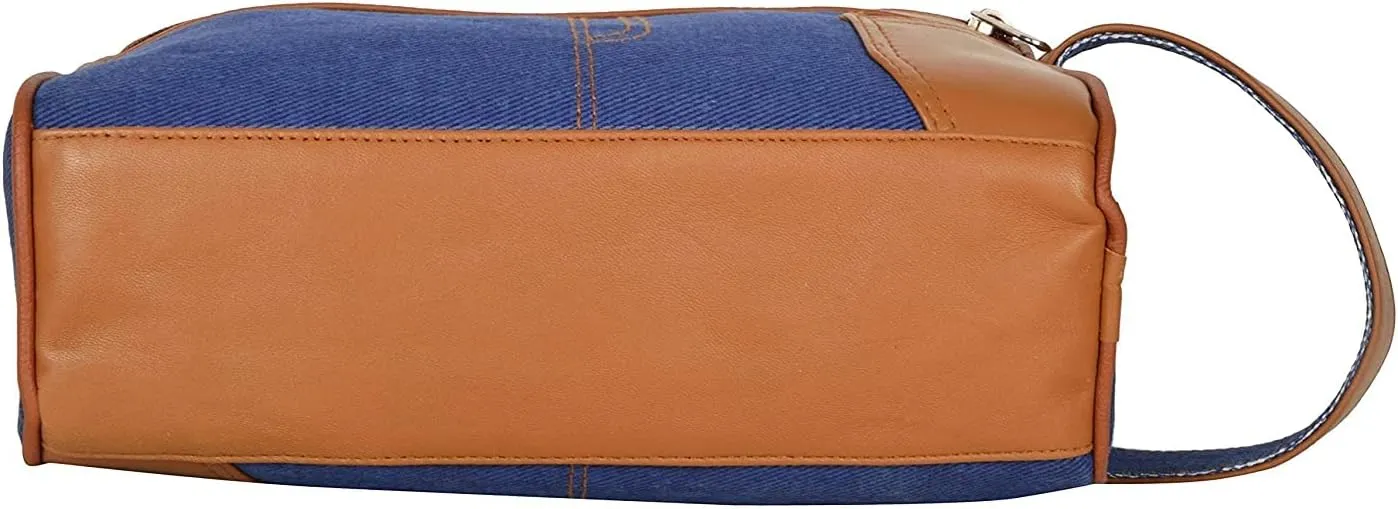Liberty Leather - Canvas/Genuine Sheep Nappa Leather Unisex Luxury Toiletry Travel Bag | Bathroom Organizer with Multiple Compartments for Men and Women | Portable Cosmetic Case for Traveling Dopp Kit
