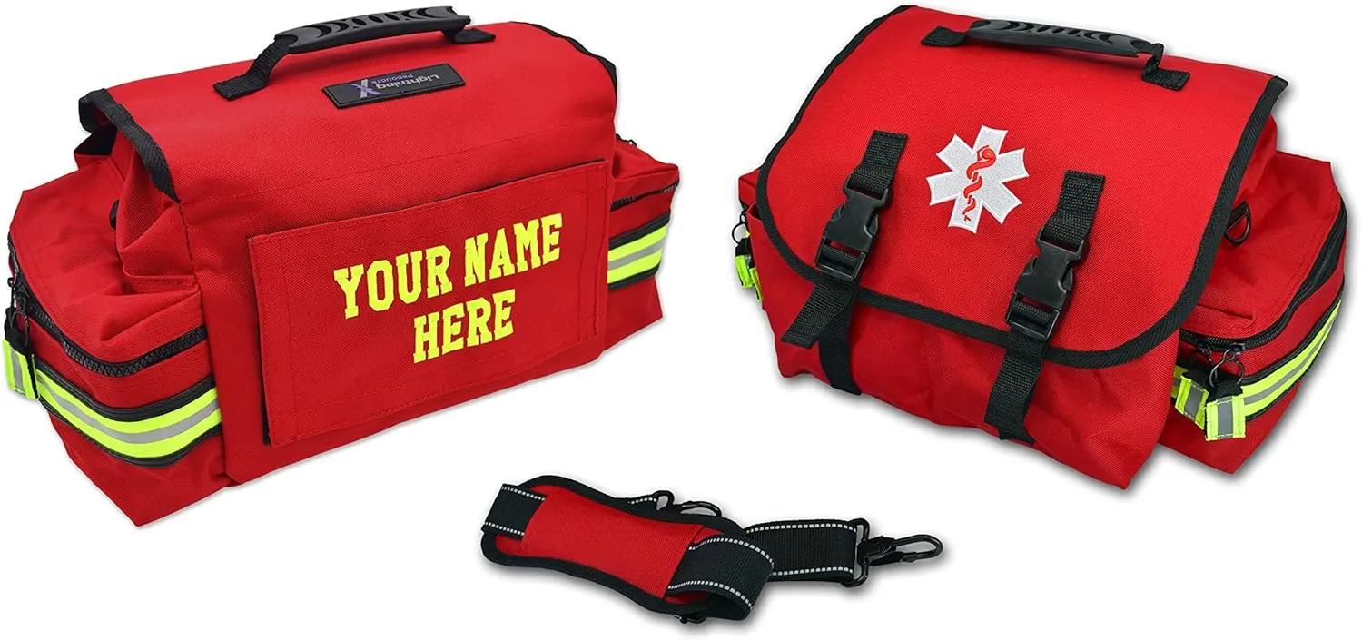 Lightning X Customizable Small Medic First Responder EMT Trauma Bag w/Embroidered Name Patch - RED