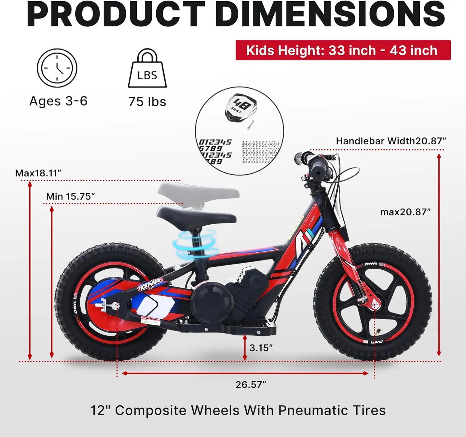 Lightweight Electric Dirt Bike for Kids, 170/340W Electric Motorcycle Up to 10/12MPH, 24V Detachable Battery, Hand-Operated Dual Brakes Electric Balance Bike for Ages 3-6/5-12