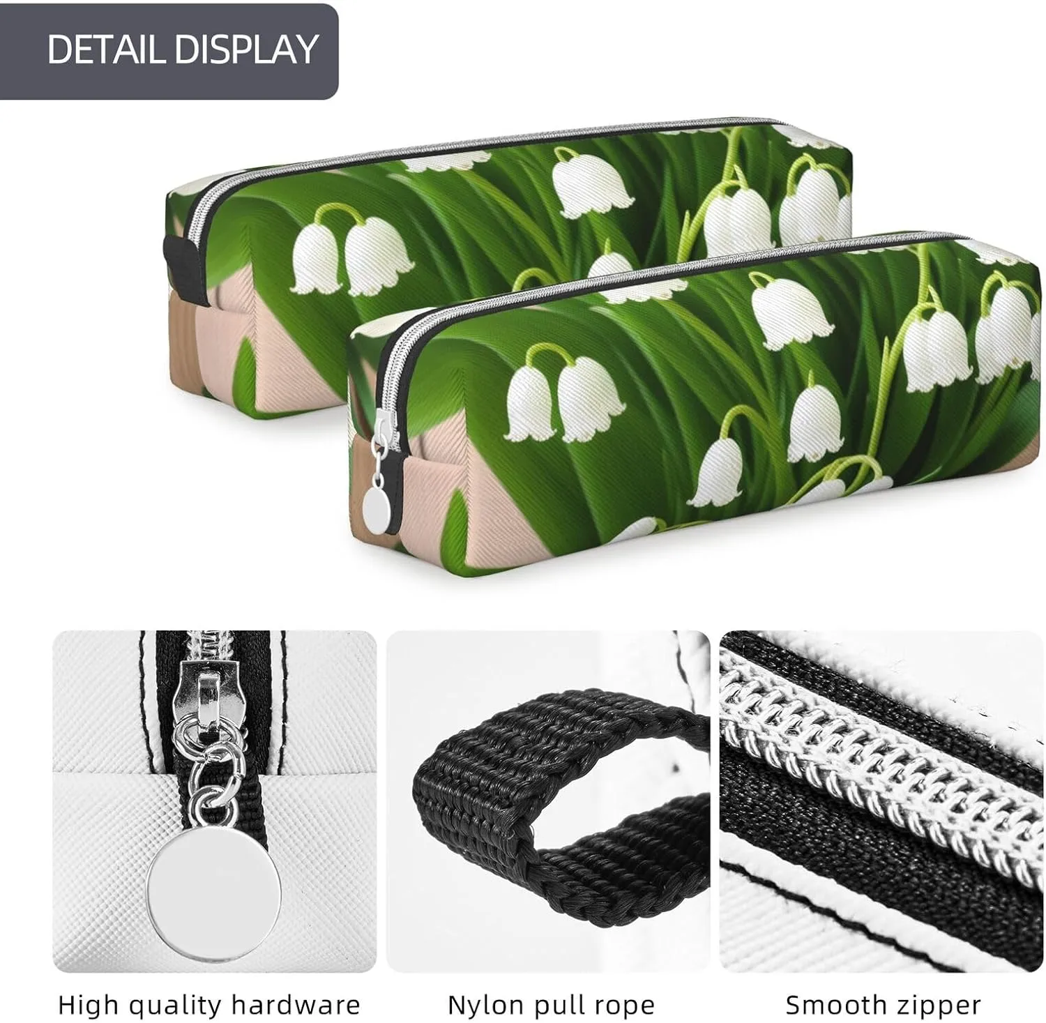 Lilies Of The Valley Pencil Case Pu Leather Cute Small Pencil Case Pencil Pouch Storage Bag With Zipper
