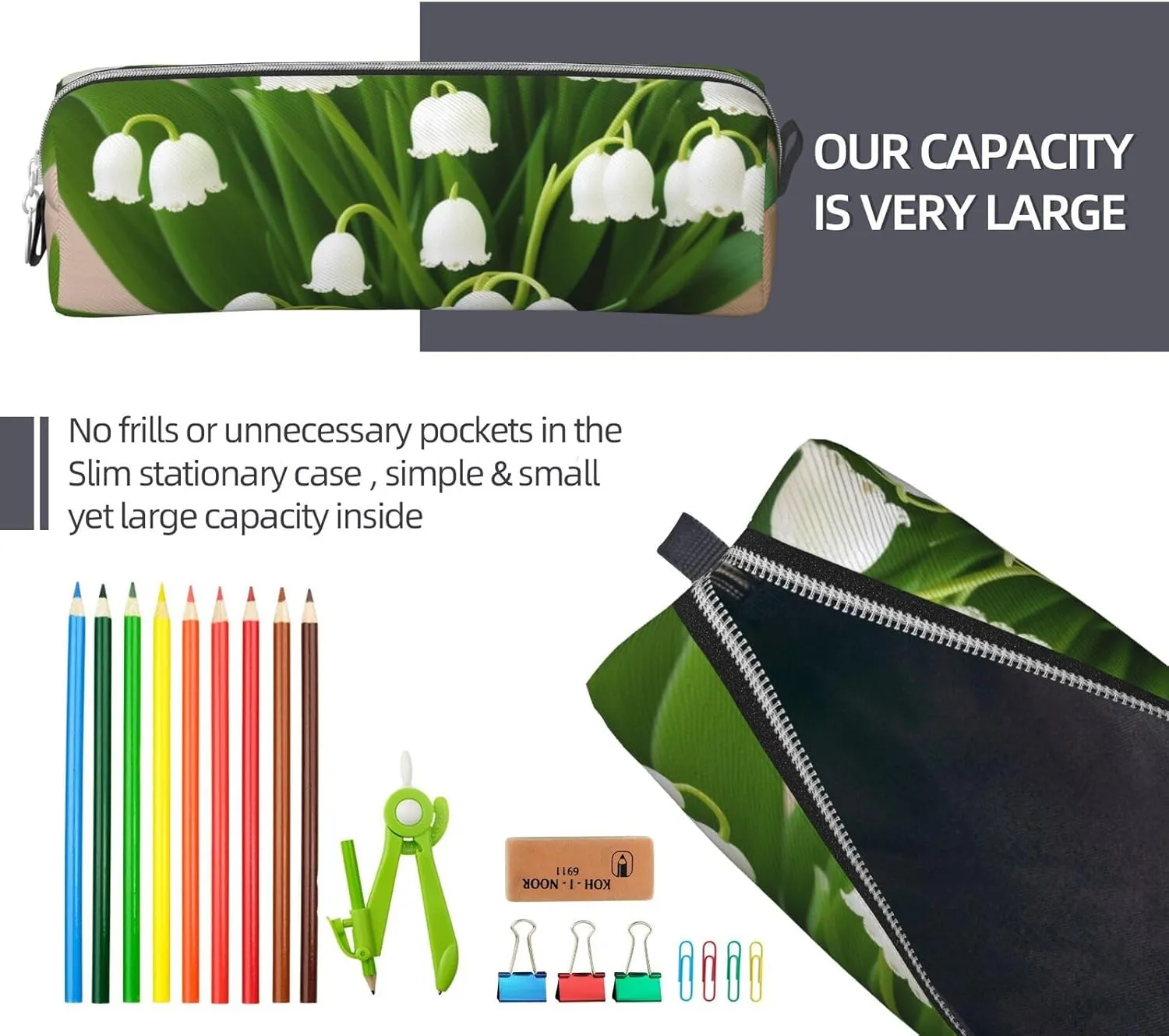 Lilies Of The Valley Pencil Case Pu Leather Cute Small Pencil Case Pencil Pouch Storage Bag With Zipper