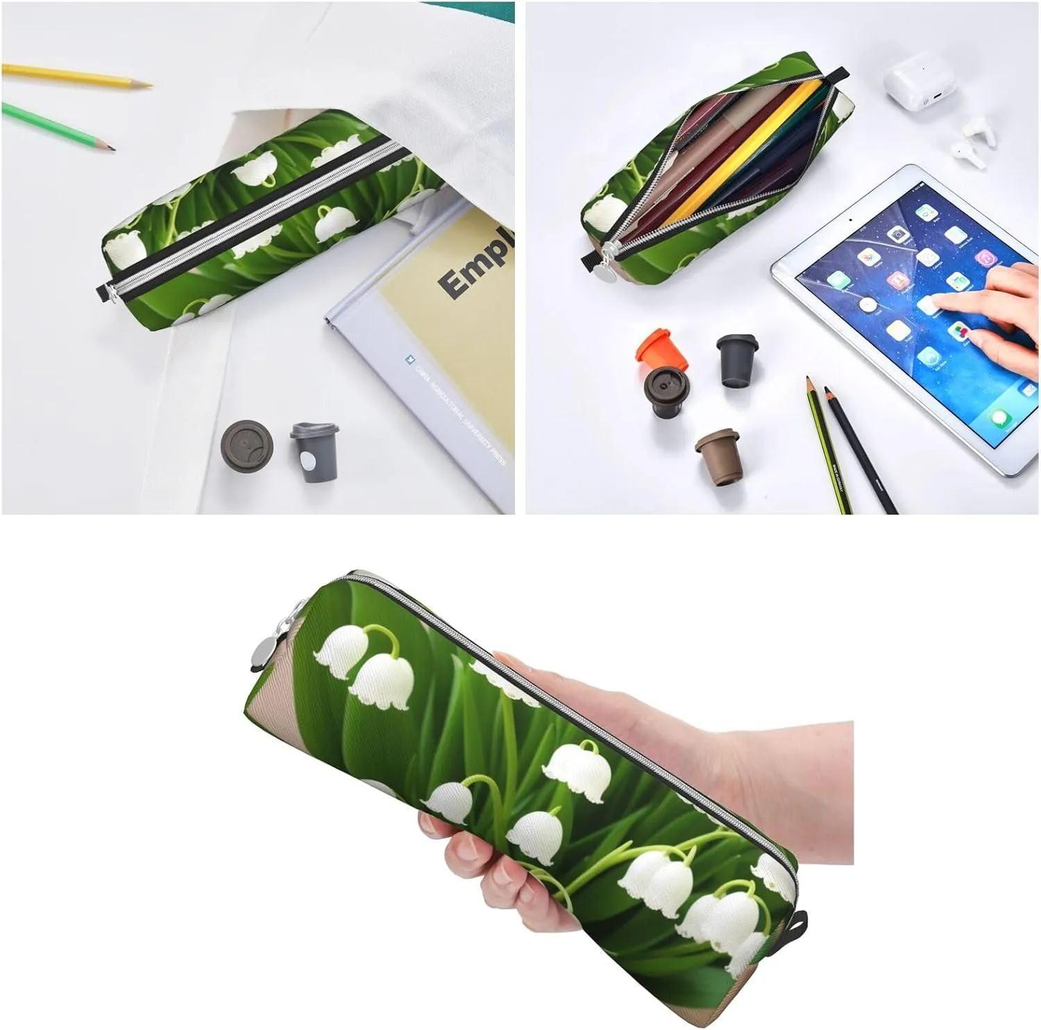 Lilies Of The Valley Pencil Case Pu Leather Cute Small Pencil Case Pencil Pouch Storage Bag With Zipper