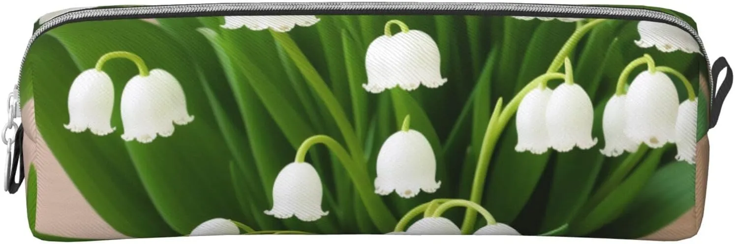 Lilies Of The Valley Pencil Case Pu Leather Cute Small Pencil Case Pencil Pouch Storage Bag With Zipper