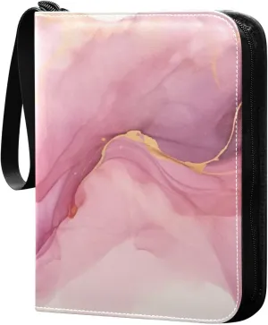 Liquid Painting Pink Card Binder 4-Pocket, 400 Pockets PU Waterproof Zippered Collector Card Album with 50 Removable Sleeves for Trading, Game Cards