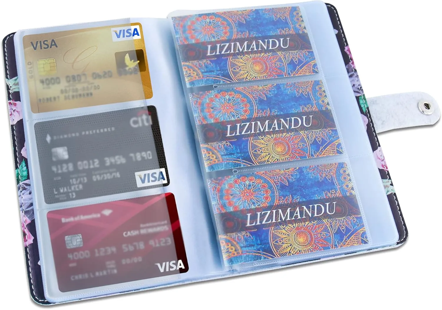 lizimandu Business Card Holder Book, Business Card Book Case PU Leather Organization Binder Name ID Card Holder for Men & Women, Up to 96 Cards Capacity(1-Black Rose)