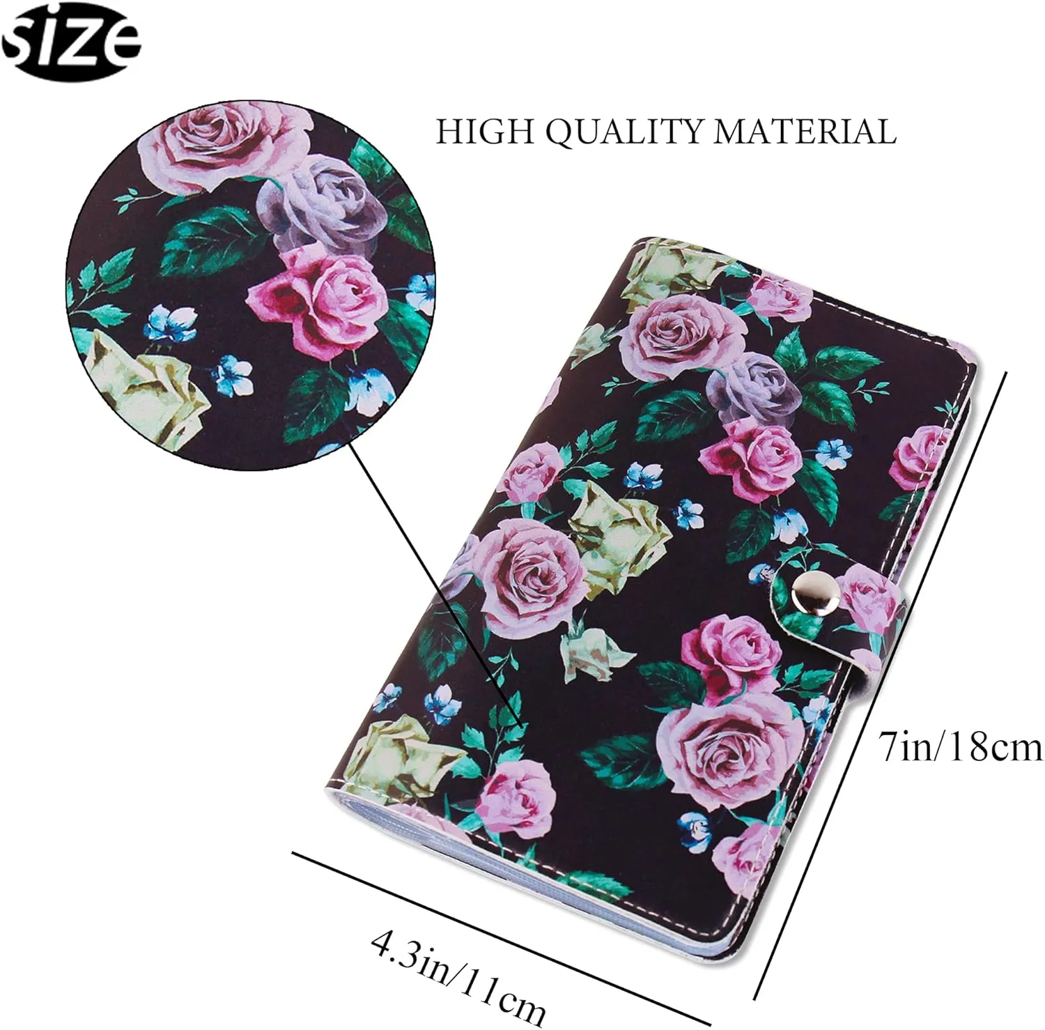 lizimandu Business Card Holder Book, Business Card Book Case PU Leather Organization Binder Name ID Card Holder for Men & Women, Up to 96 Cards Capacity(1-Black Rose)
