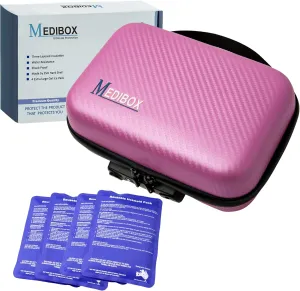 Lockable Insulin Cooler Travel Case, Insulated Diabetic Bag with Extra Large 4X 180g Gel Ice Packs & Extended Cooling Time for Insulin Pen, Diabetic Supplies, Insulin Travel Case TSA Approved (Pink)