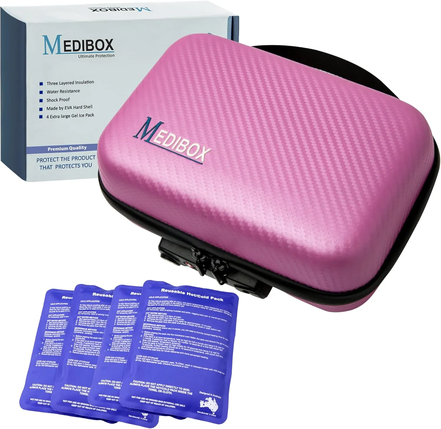 Lockable Insulin Cooler Travel Case, Insulated Diabetic Bag with Extra Large 4X 180g Gel Ice Packs & Extended Cooling Time for Insulin Pen, Diabetic Supplies, Insulin Travel Case TSA Approved (Pink)