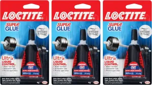 Loctite Super Glue Ultra Liquid Control, Clear Superglue, Cyanoacrylate Adhesive Instant Glue, Quick Dry - 4 g Bottle, 3 Pack