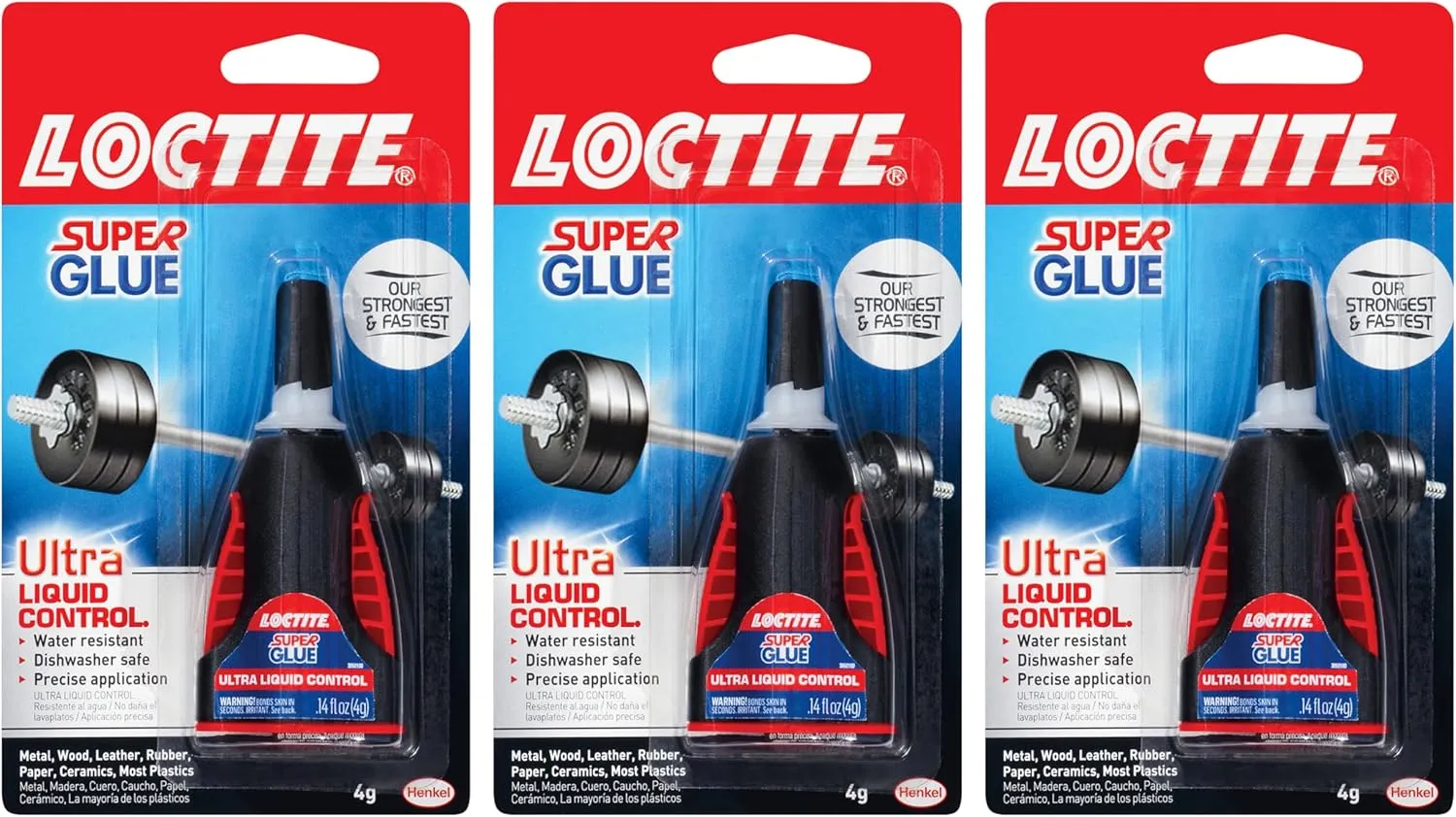 Loctite Super Glue Ultra Liquid Control, Clear Superglue, Cyanoacrylate Adhesive Instant Glue, Quick Dry - 4 g Bottle, 3 Pack