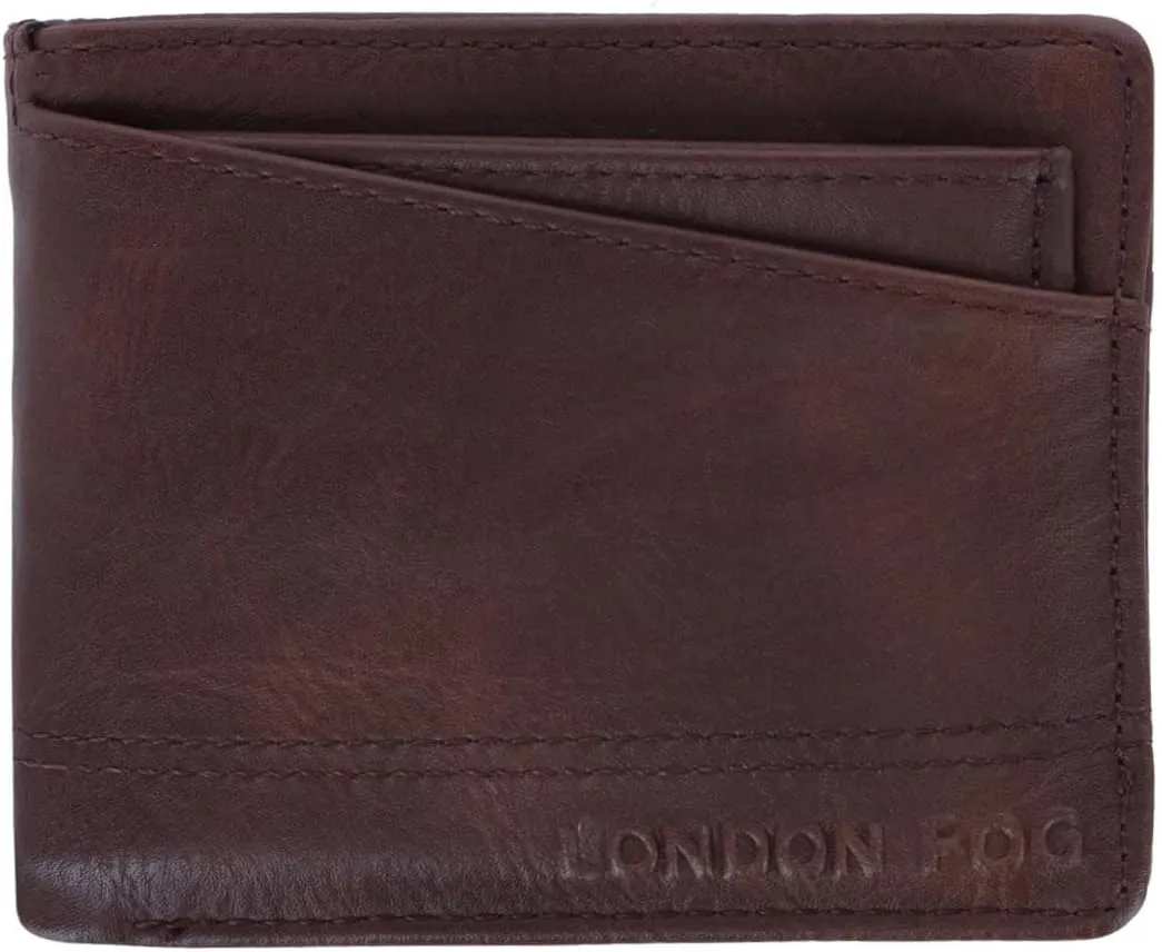 LONDON FOG Men's Leather Passcase Wallet with Removable Insert, Brown