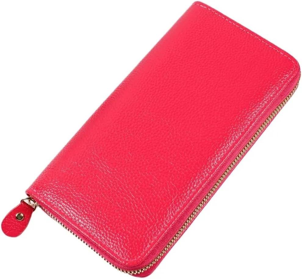Long Multi Slot Leather Wallet Women's Leather Handbag, Leather Long Wallet, Women's Wrist Bag purse(Red-2)