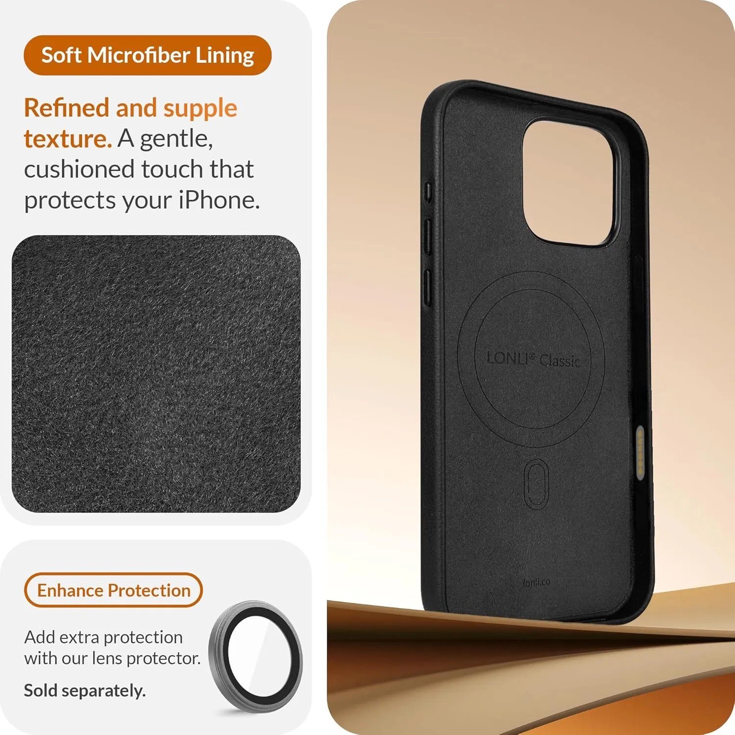 LONLI Classic - for iPhone 16 Pro Leather Case [Camera Control Button Coverage] - European Genuine Vele Leather Phone Case - Smoothen and Soften Over Time - [Compatible with Magsafe] - Black