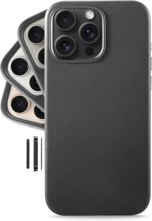 LONLI Classic - for iPhone 16 Pro Leather Case [Camera Control Button Coverage] - European Genuine Vele Leather Phone Case - Smoothen and Soften Over Time - [Compatible with Magsafe] - Black