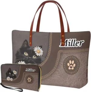 Lotusorchid Custom Tote Bag Name for Women, Satchel Handbag with Wrist Strap Wallet, Women Handbags Top Handle Satchel Purse