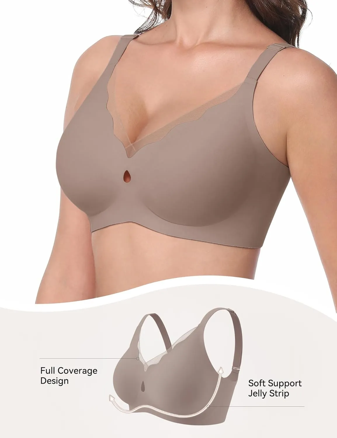 LUCKMEEY Bras for Women No Underwire Wireless Mesh Seamless T-Shirt Bra Full Coverage Push up Comfortable Everyday Bra