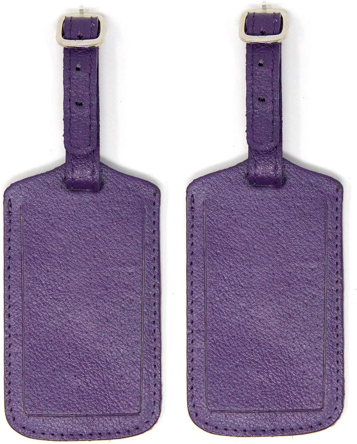 Luggage Tag Genuine Leather Travel ID Tags with Adjustable Leather Strap, Address Card and Privacy Cover, Purple, Set of 2