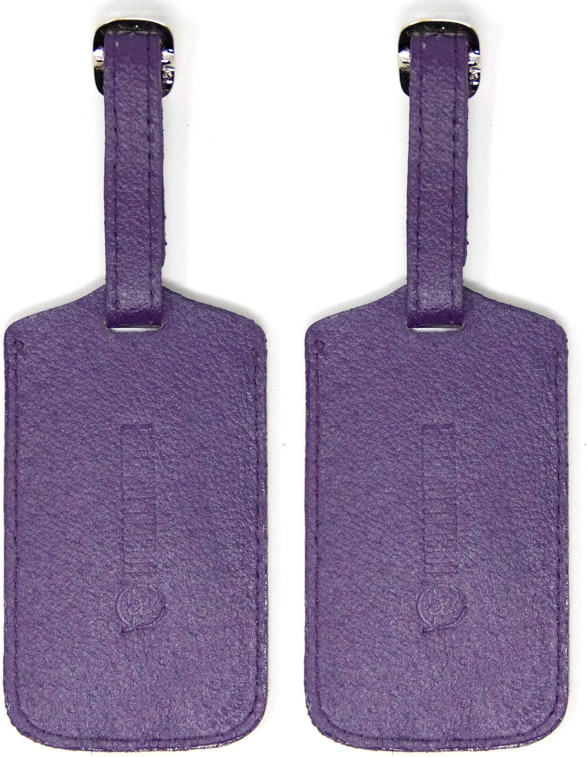 Luggage Tag Genuine Leather Travel ID Tags with Adjustable Leather Strap, Address Card and Privacy Cover, Purple, Set of 2