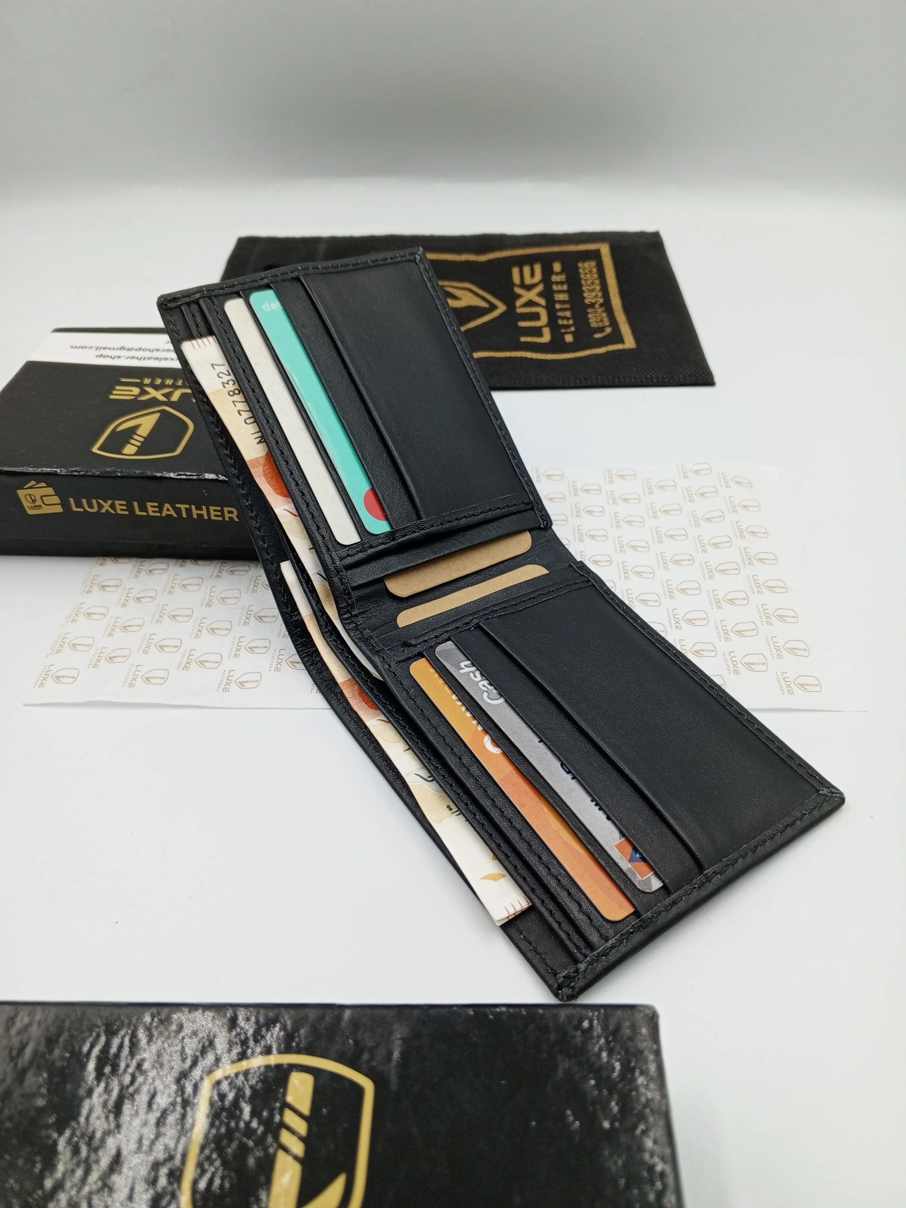 LuxeLeather Analin Cow Leather Wallet - Black | 6 Card Holders, 4 Secret Compartments, 2 Cash Compartments | LLBF03