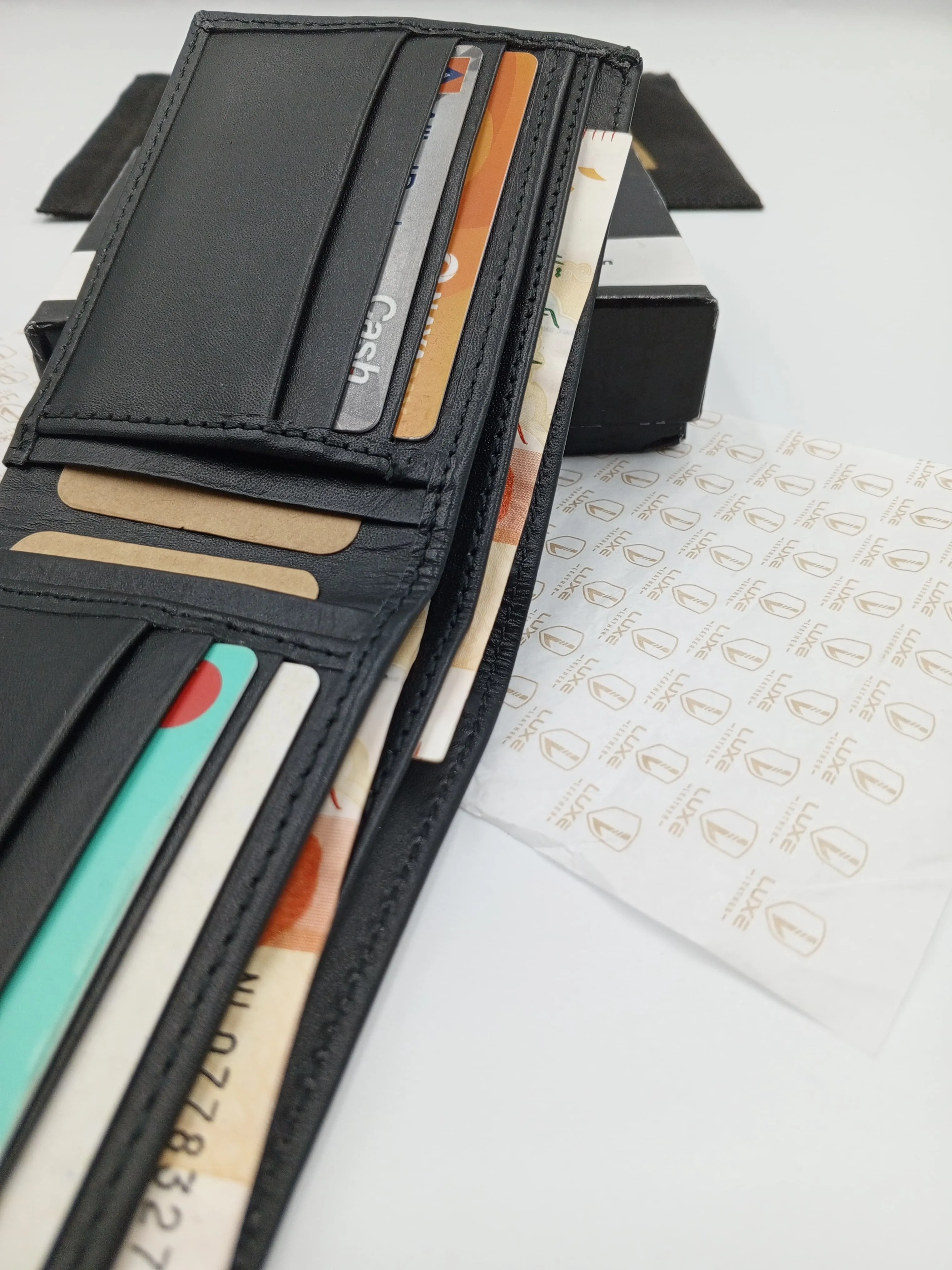 LuxeLeather Analin Cow Leather Wallet - Black | 6 Card Holders, 4 Secret Compartments, 2 Cash Compartments | LLBF03