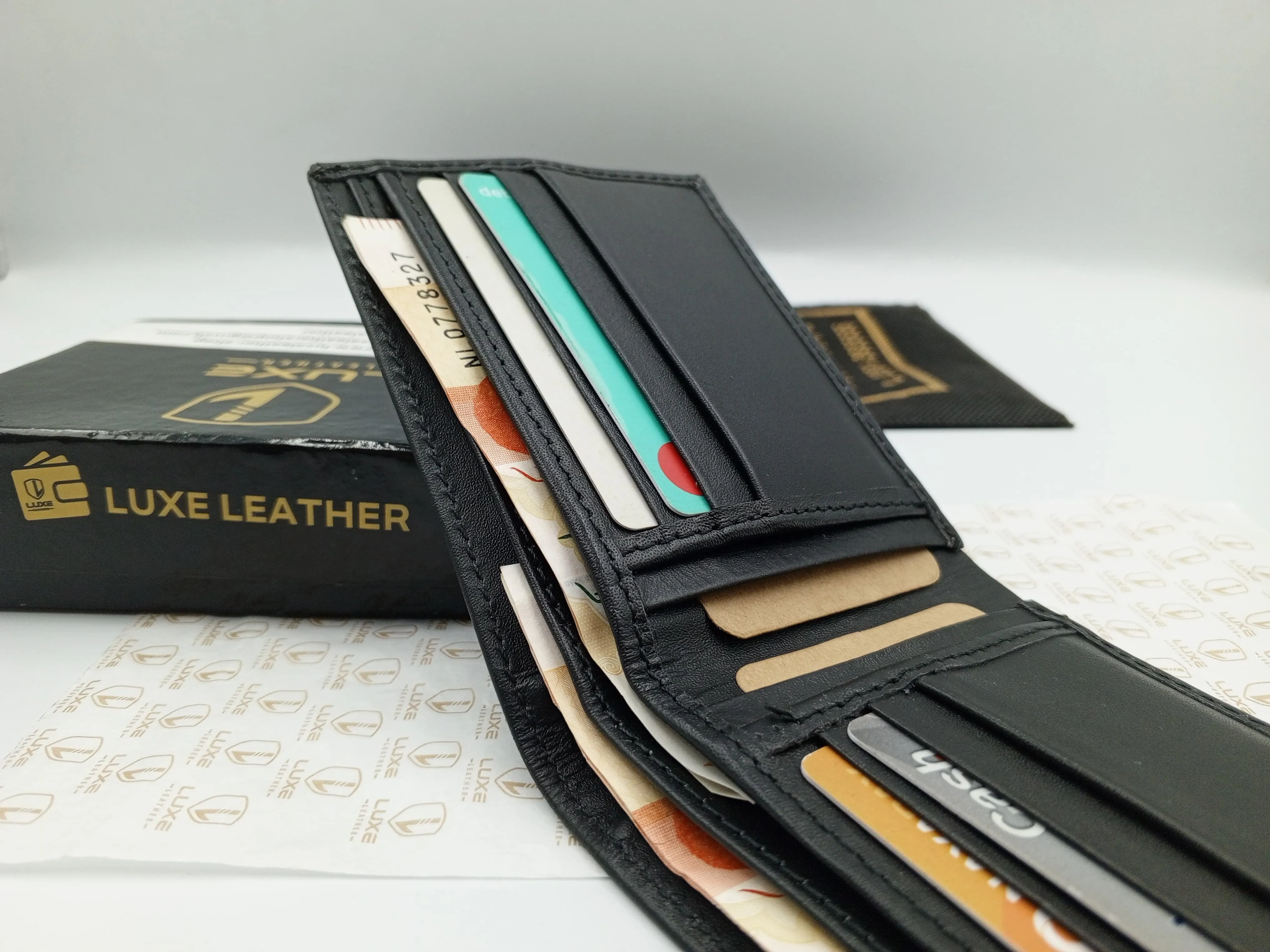 LuxeLeather Analin Cow Leather Wallet - Black | 6 Card Holders, 4 Secret Compartments, 2 Cash Compartments | LLBF03