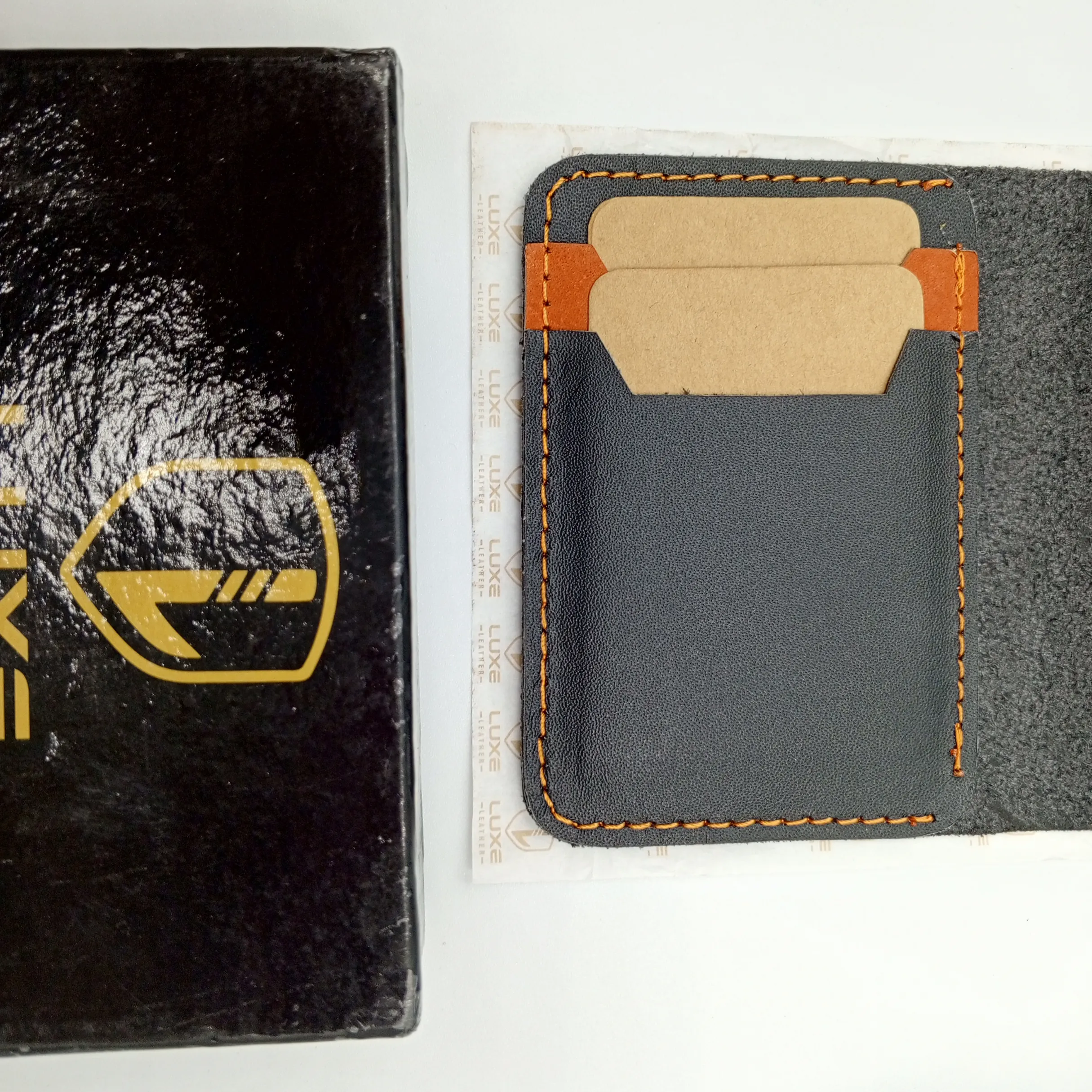 LuxeLeather Handmade Cow Leather Card Holder - Black | LLCH01