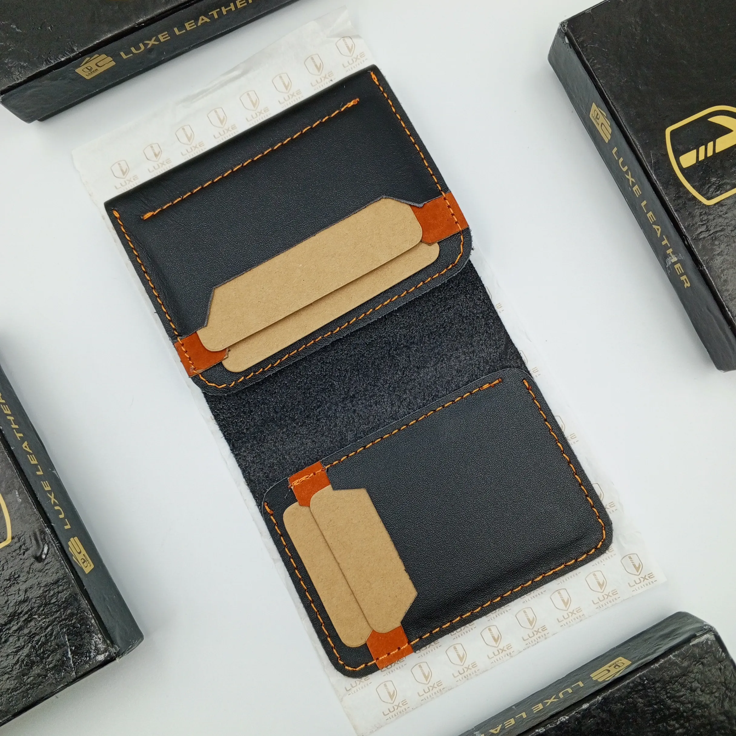 LuxeLeather Handmade Cow Leather Card Holder - Black | LLCH01