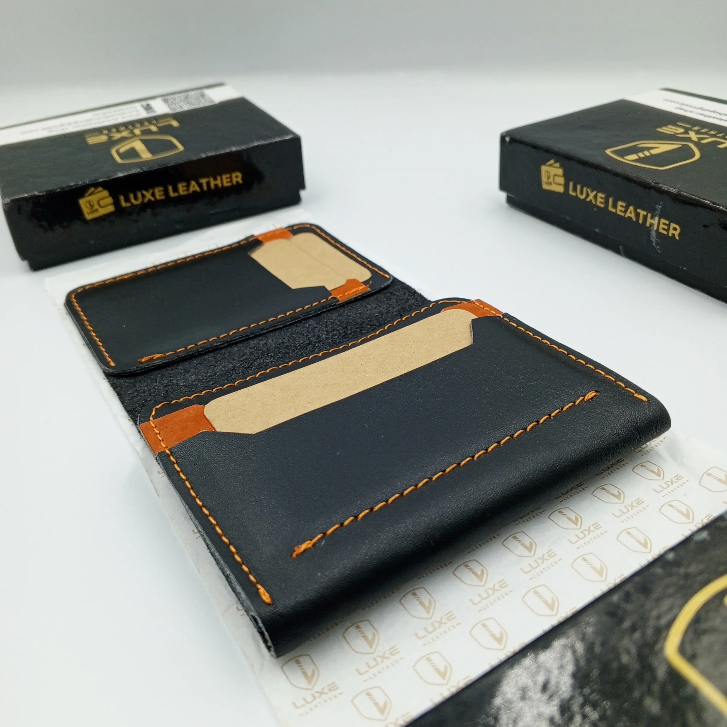 LuxeLeather Handmade Cow Leather Card Holder - Black | LLCH01