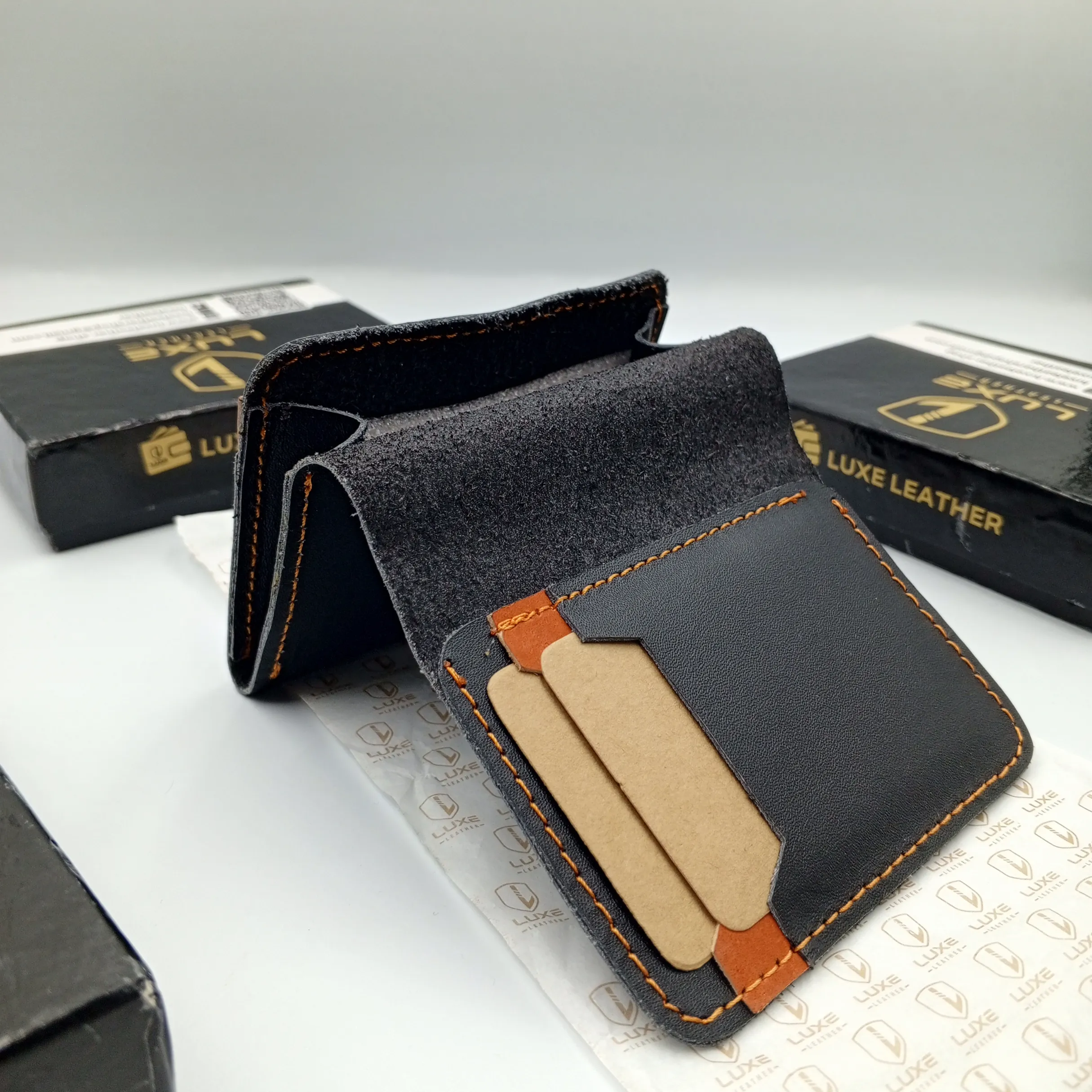 LuxeLeather Handmade Cow Leather Card Holder - Black | LLCH01