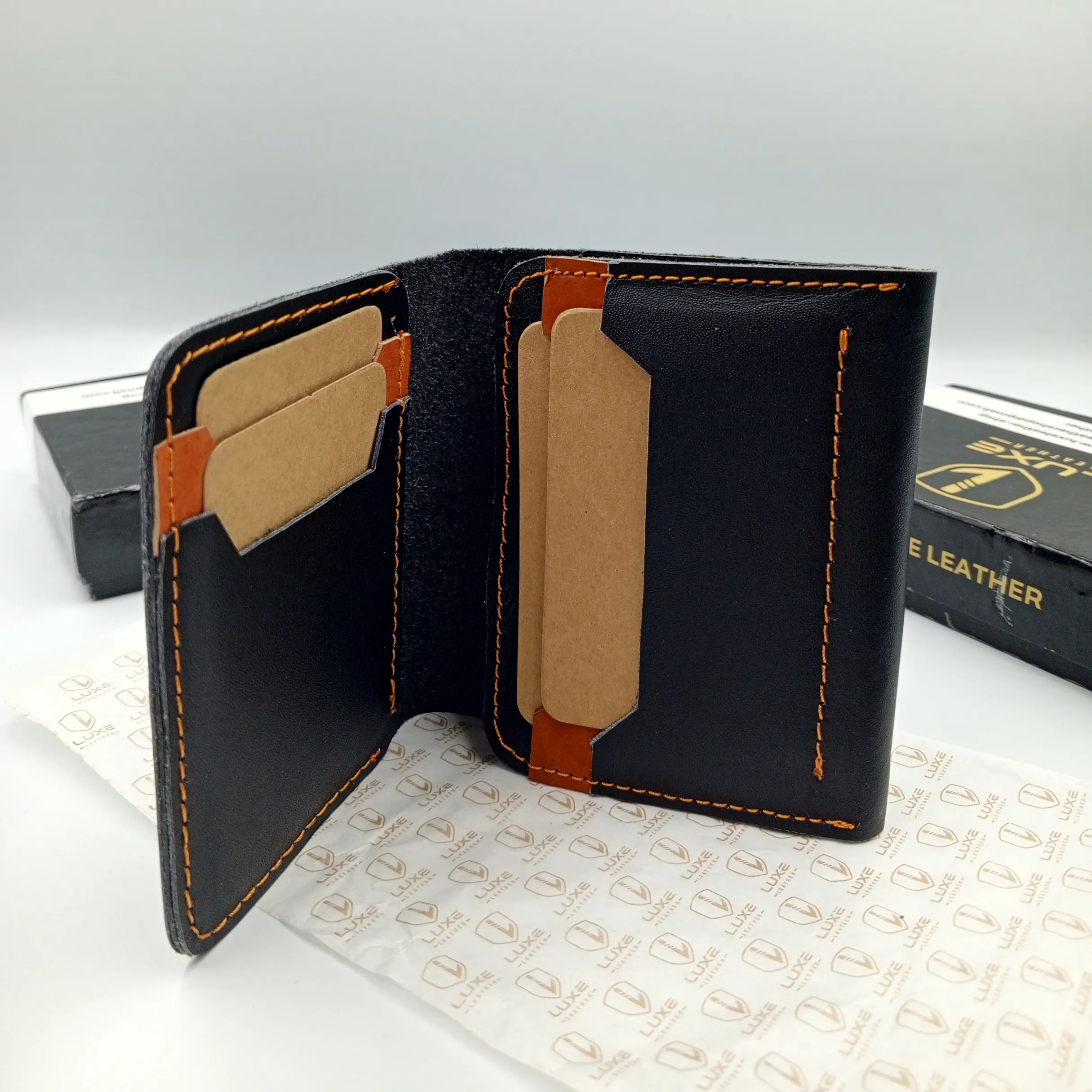 LuxeLeather Handmade Cow Leather Card Holder - Black | LLCH01