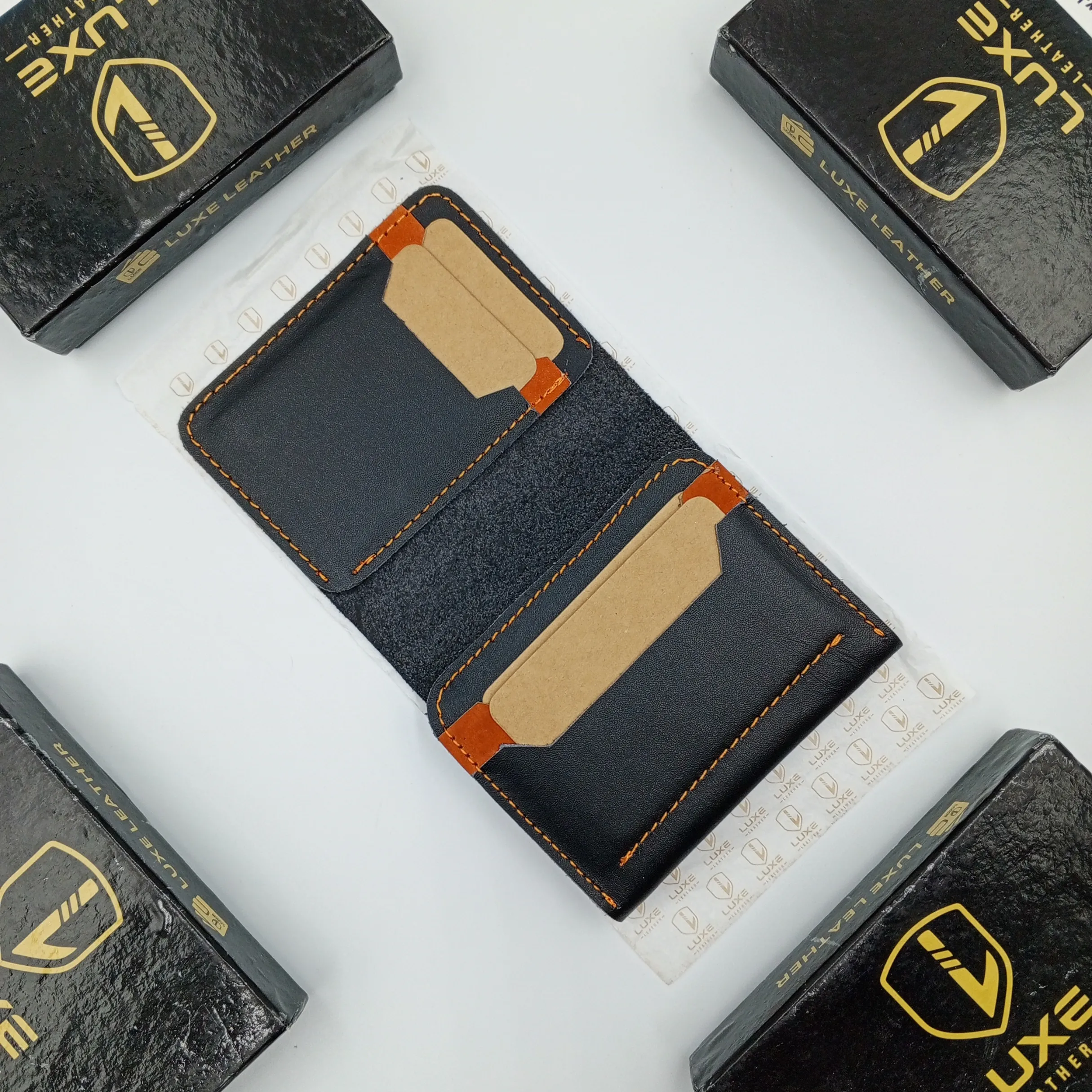 LuxeLeather Handmade Cow Leather Card Holder - Black | LLCH01