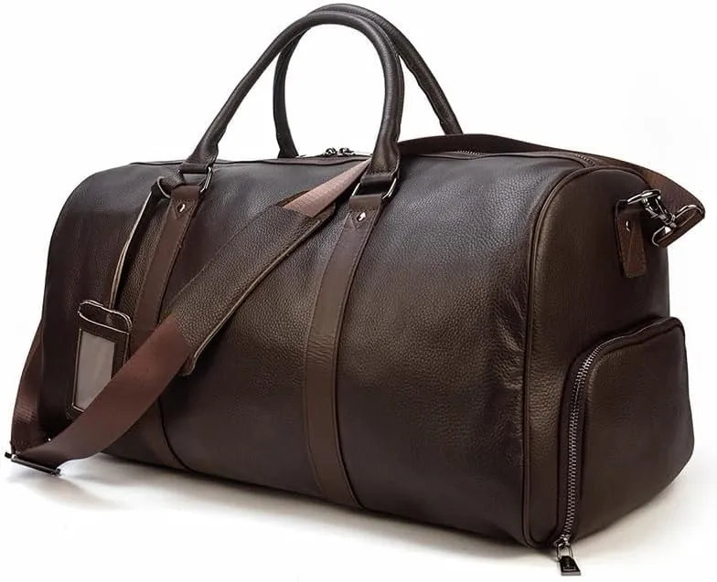 Luxury Genuine Leather Men Women Travel Bag Cow Leather Carry On Luggage Bag Travel Shoulder Bag Male Female Weekend Duffle Bag(Black (45cm))