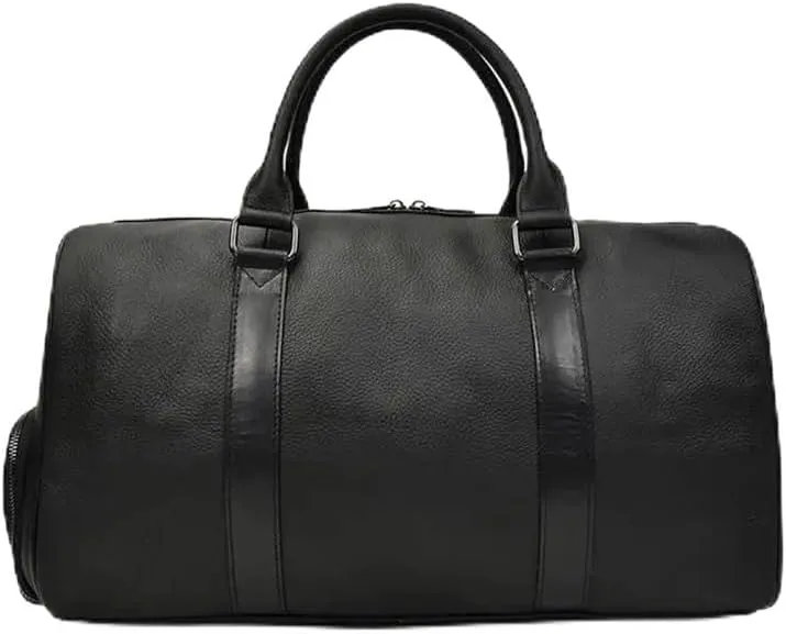 Luxury Genuine Leather Men Women Travel Bag Cow Leather Carry On Luggage Bag Travel Shoulder Bag Male Female Weekend Duffle Bag(Black (45cm))