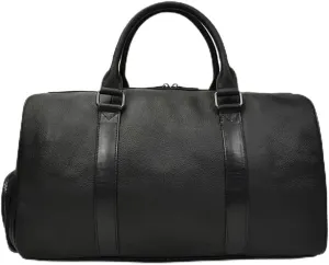 Luxury Genuine Leather Men Women Travel Bag Cow Leather Carry On Luggage Bag Travel Shoulder Bag Male Female Weekend Duffle Bag(Black (45cm))