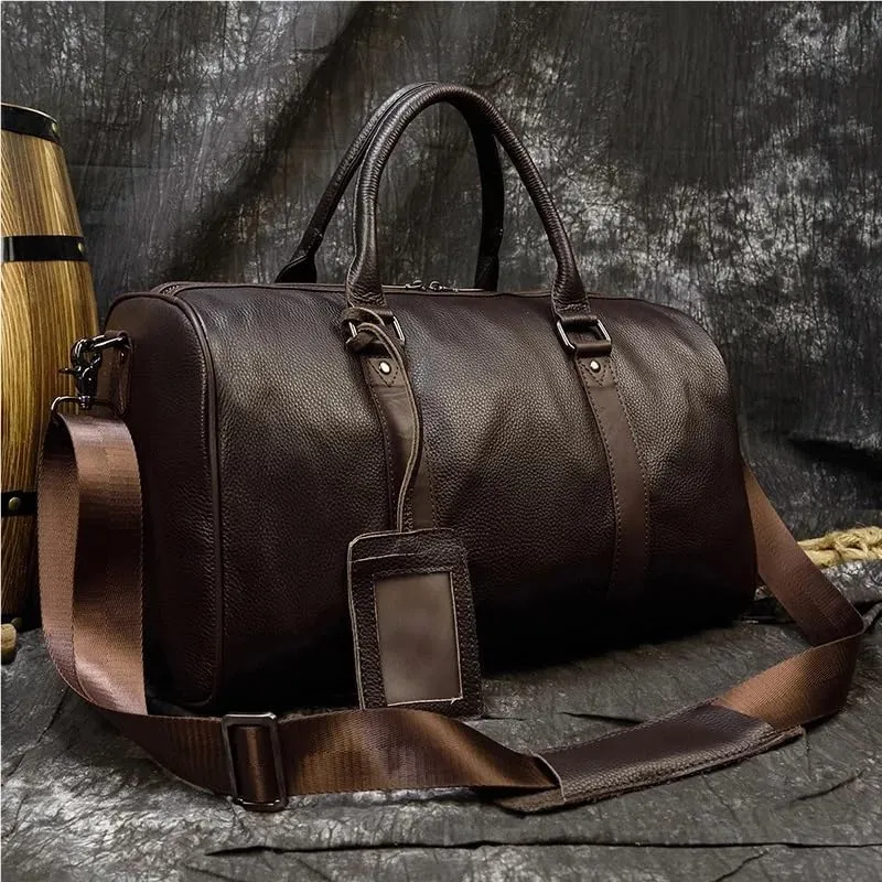Luxury Genuine Leather Men Women Travel Bag Cow Leather Carry On Luggage Bag Travel Shoulder Bag Male Female Weekend Duffle Bag(Black (45cm))