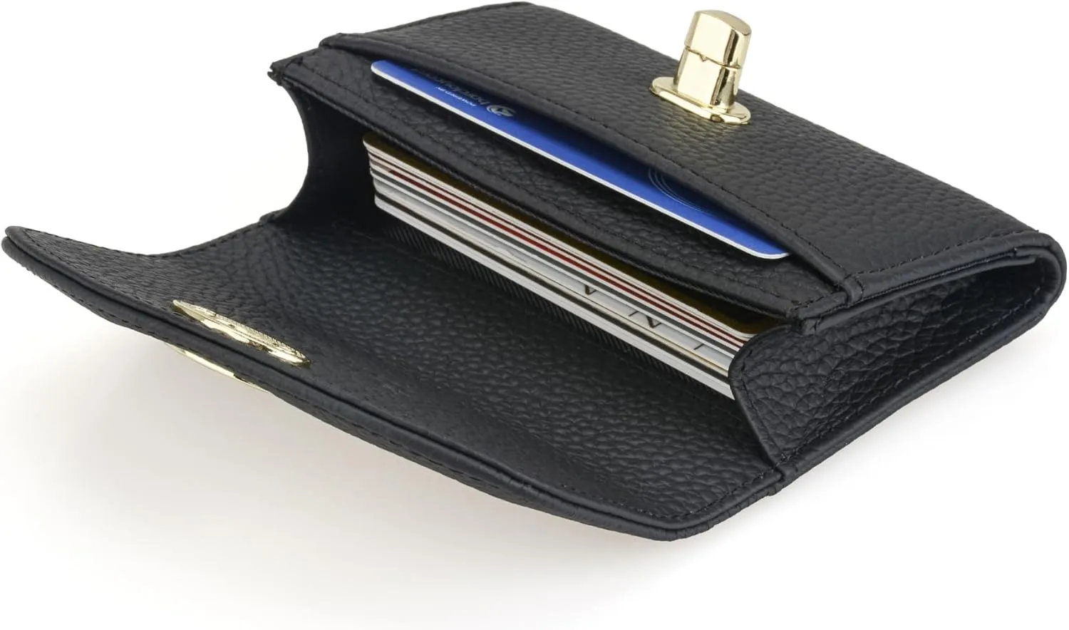 Luxury Quilted Leather Card Holder Credit Card Holder Small Compact Wallet Coin Purse Business Card Holder Gift for Women Gift for Girl (Lychee Black)