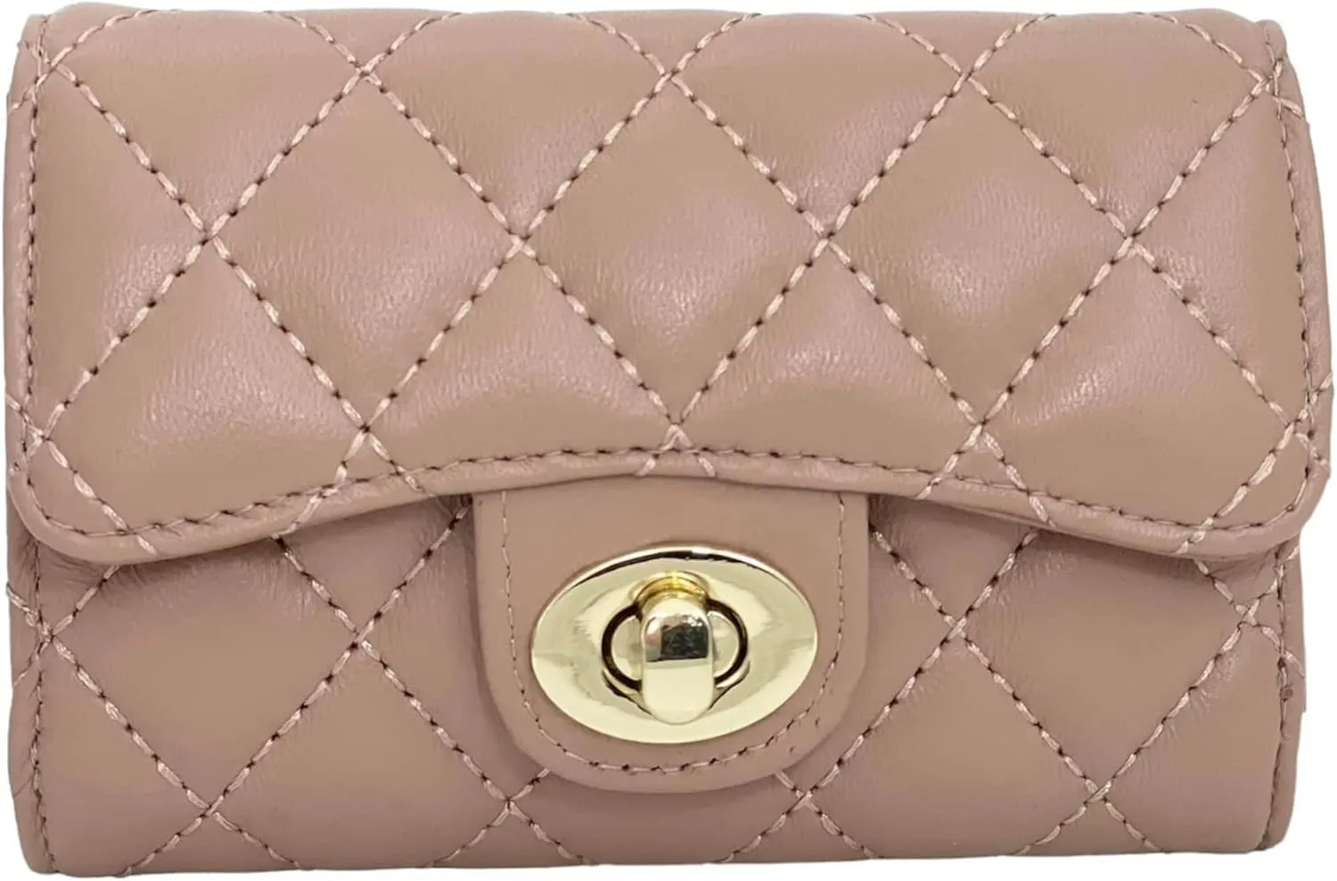 Luxury Quilted Leather Card Holder Wallet Credit Card Holder Wallet Small Wallet Compact Wallet Coin Purse Business Card Holder Gift for Women Gift for Girl (Beige)