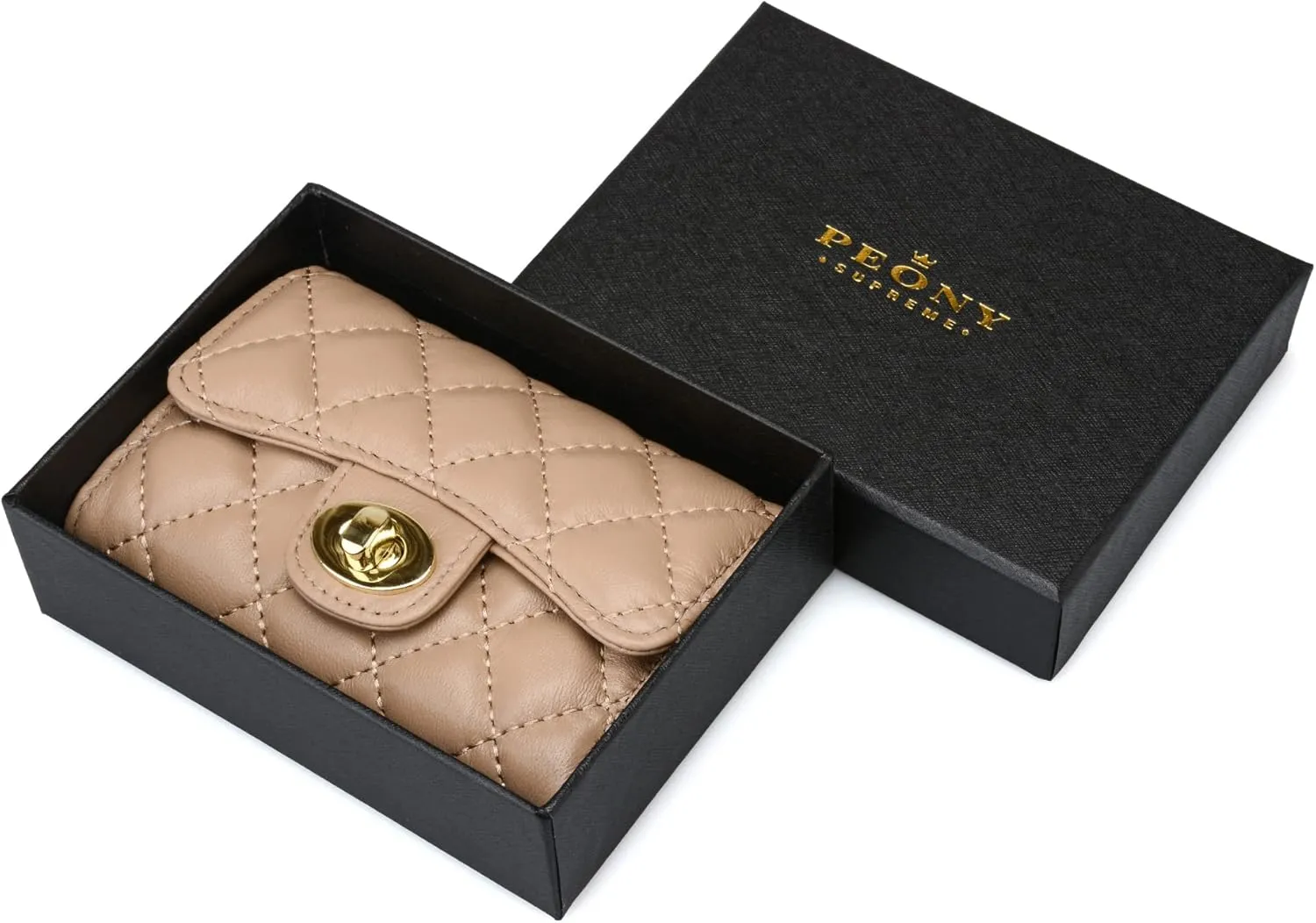 Luxury Quilted Leather Card Holder Wallet Credit Card Holder Wallet Small Wallet Compact Wallet Coin Purse Business Card Holder Gift for Women Gift for Girl (Beige)