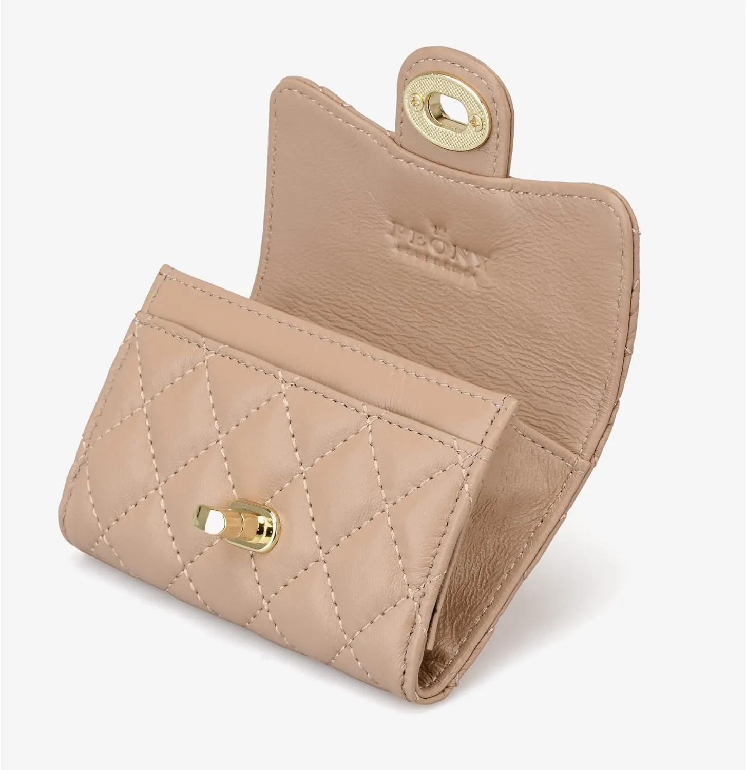 Luxury Quilted Leather Card Holder Wallet Credit Card Holder Wallet Small Wallet Compact Wallet Coin Purse Business Card Holder Gift for Women Gift for Girl (Beige)